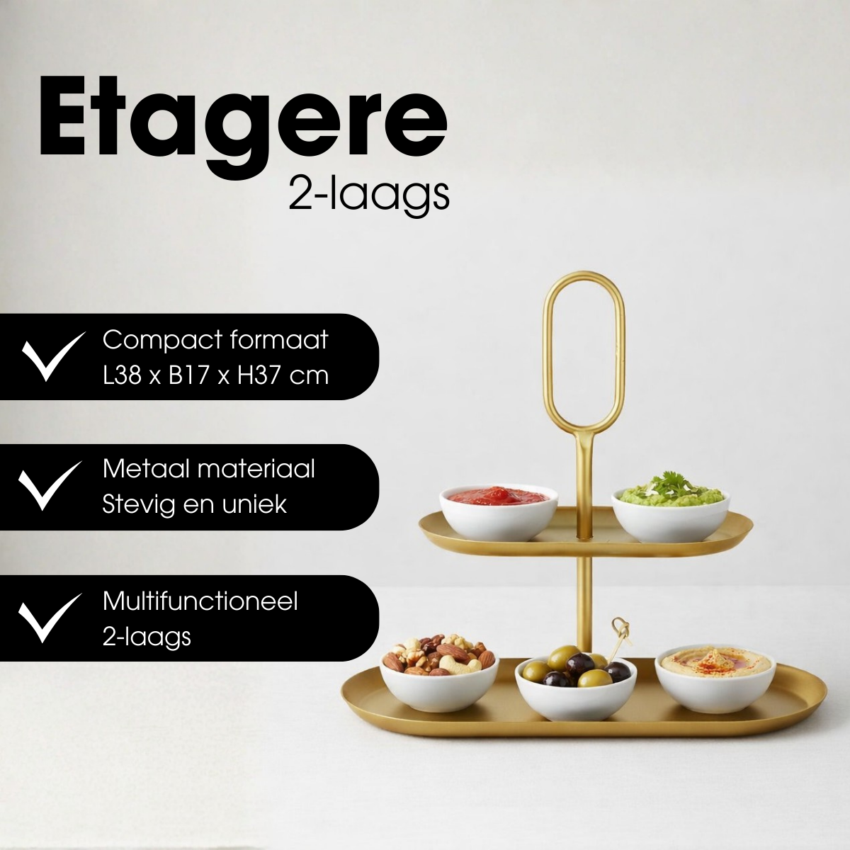 Etagère 2 lagen metaal 38x17x36 cm zwart