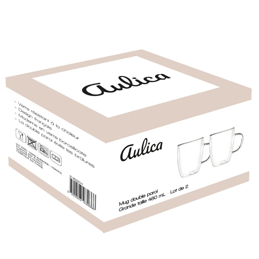 Mokken dubbele wand 480 ml set van 2 glas