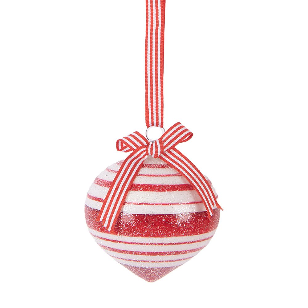 Kerstbal 8 cm glas rood wit