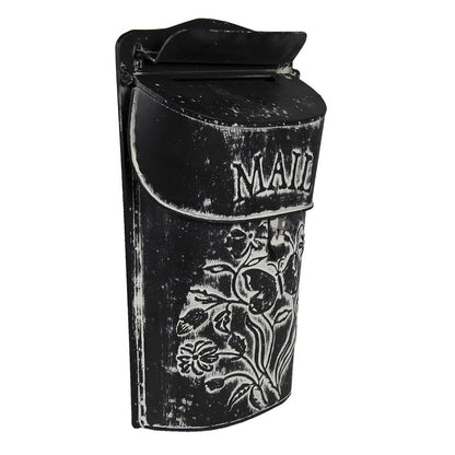 Brievenbus 22x7x33 cm metaal zwart wit bloemen