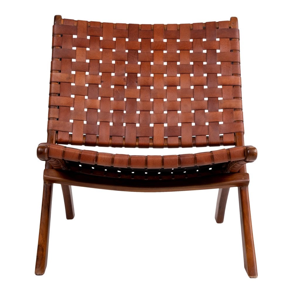 Perugia Folding Chair Teak and Woven Leather Brown 66x74 cm