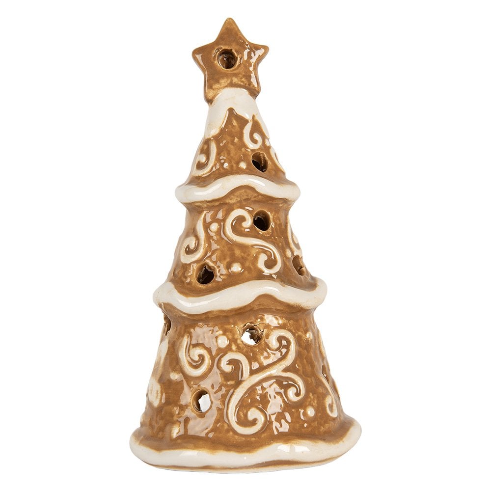 Waxinelichthouder kerstboom 8x15 cm bruin keramiek
