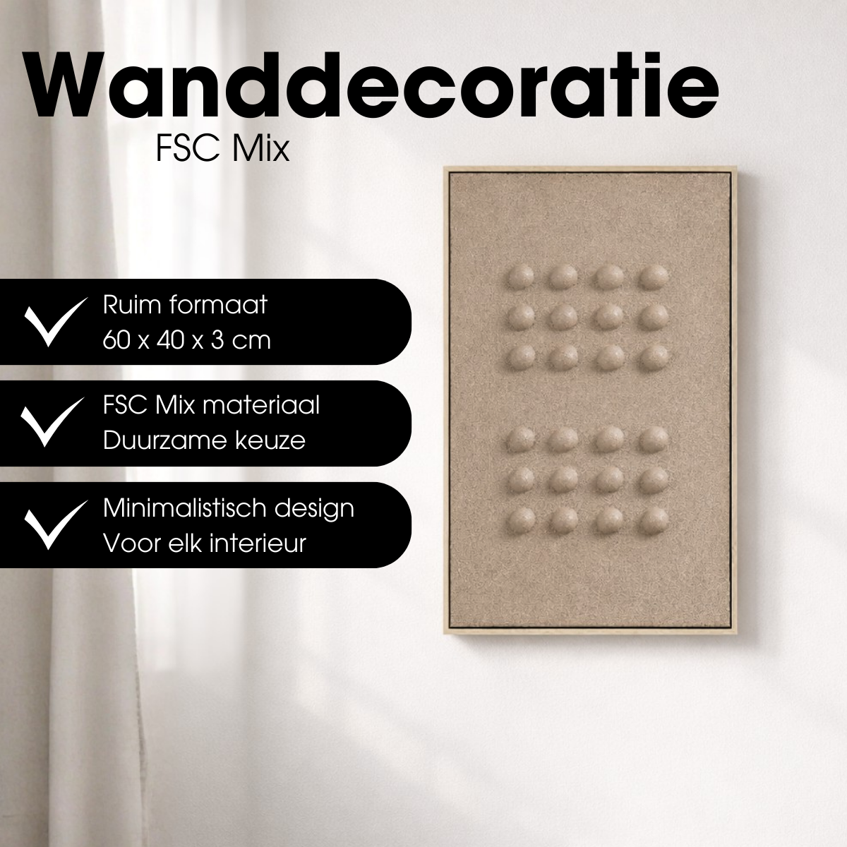 Wanddecoratie 60x40x3 cm donkerbruin plastic