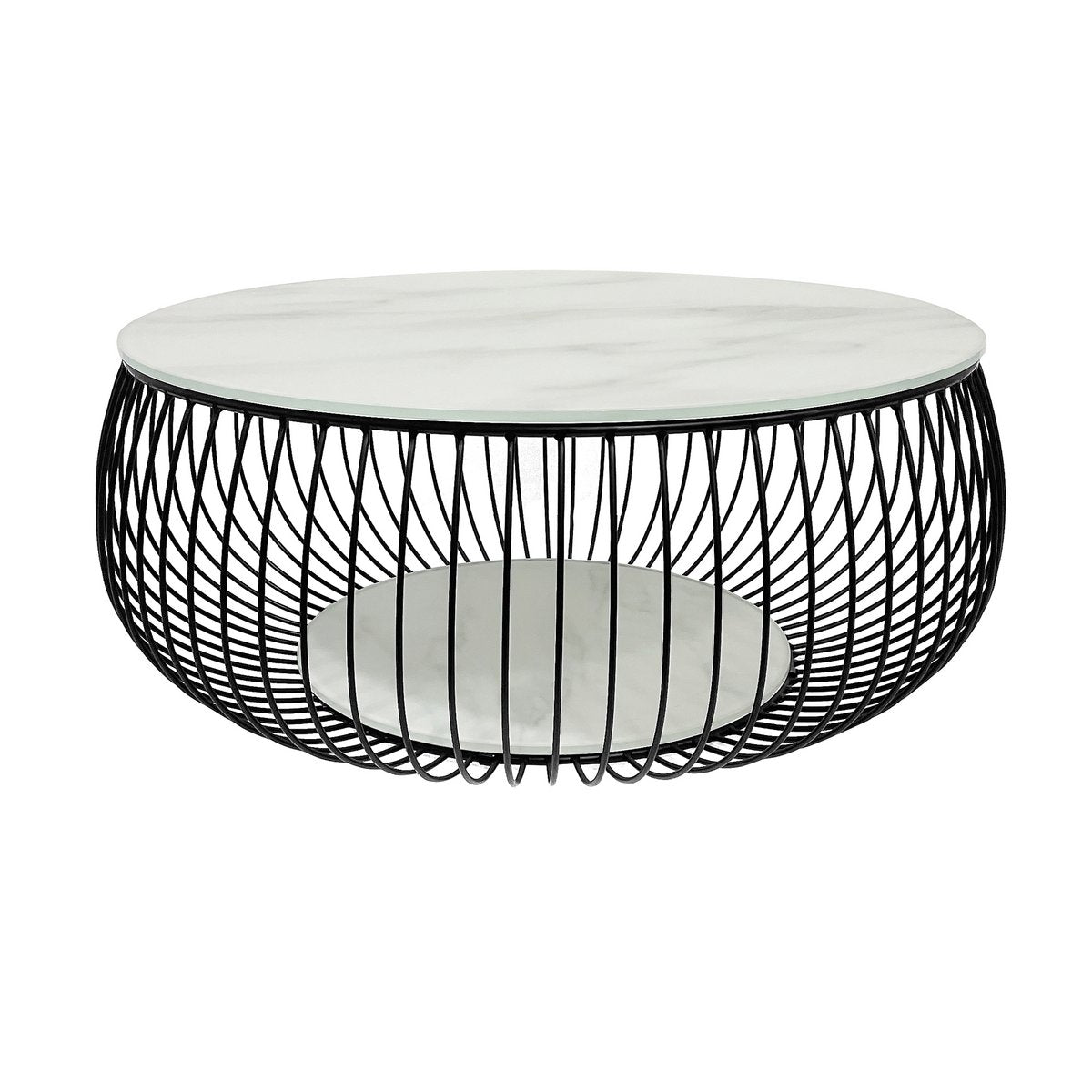 Salontafel rond 86 cm zwart wit glas metaal