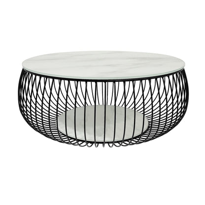Salontafel rond 86 cm zwart wit glas metaal