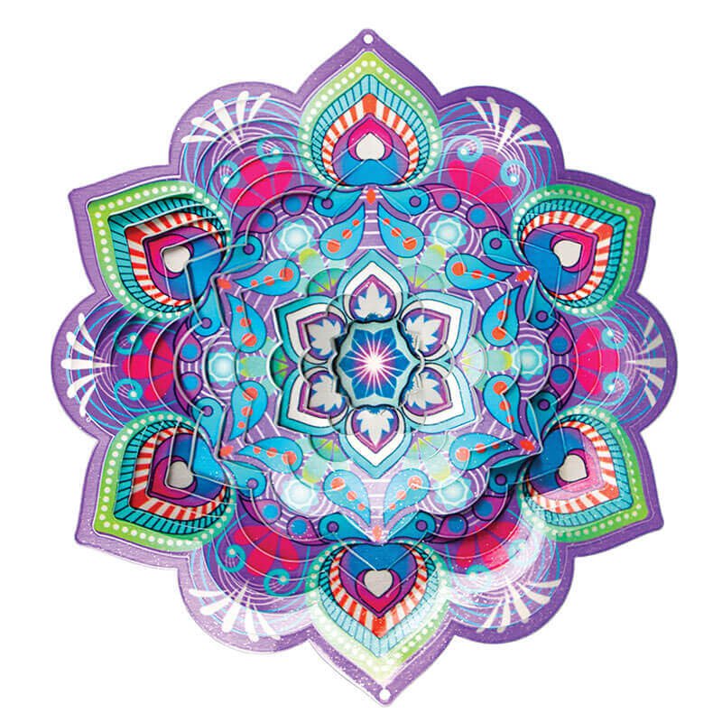 Windspinner RVS Ø 30 cm mandala lotus blauw