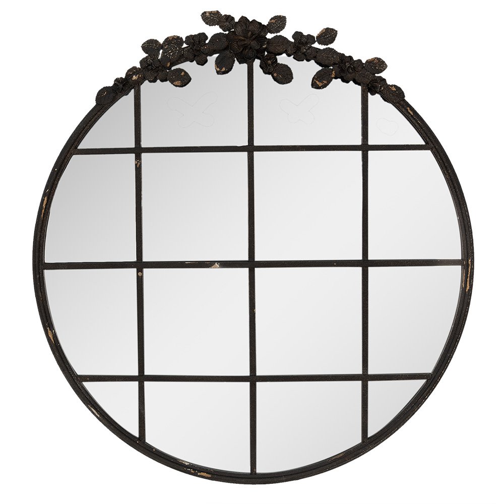 Wandspiegel 81 cm rond zwart ijzer