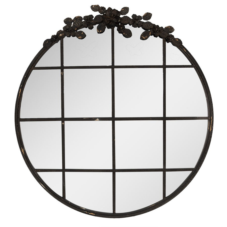 Wandspiegel 81 cm rond zwart ijzer