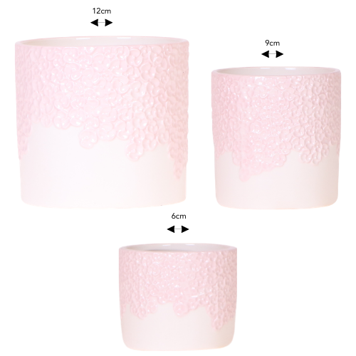 Bloempot set roze 3 maten 6 9 12 cm
