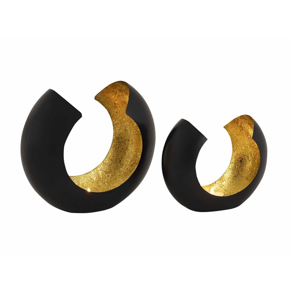 Kaarsenhouder set 2 stuks zwart goud 21x17x11 cm
