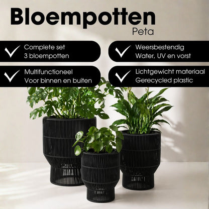 Bloempot buiten set 3 stuks zwart plastic