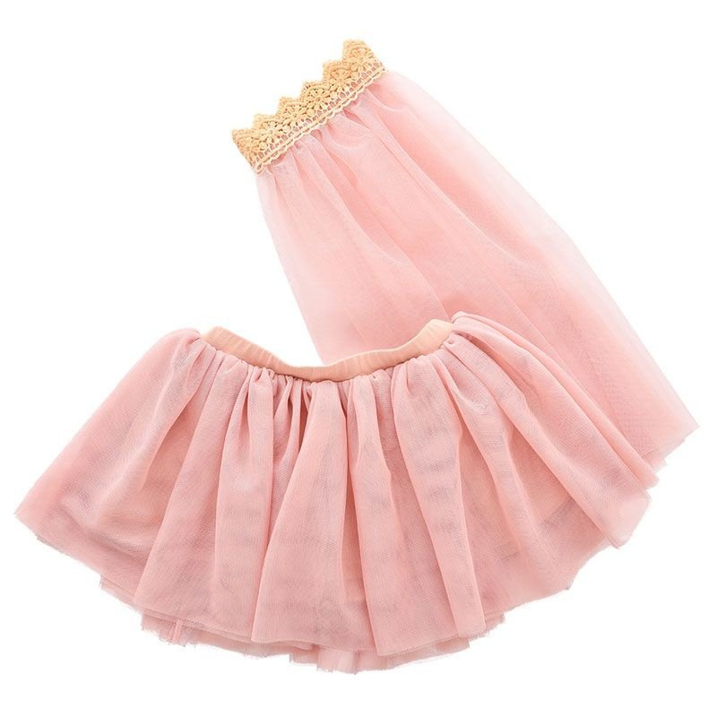 Poppenkleding tule rok met sluier licht roze 38-48 cm