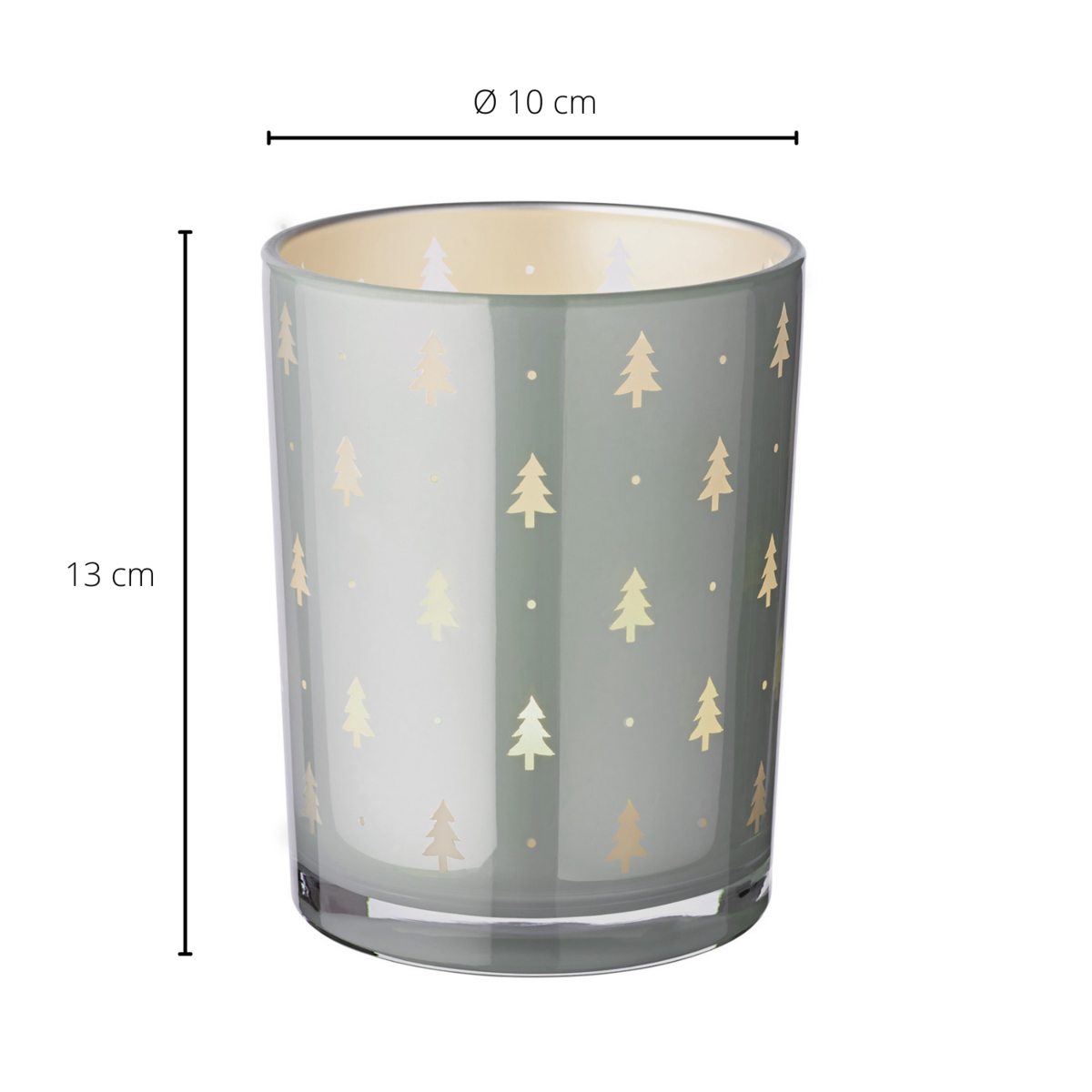 Lantaarn 13 cm glas grijs dennenboommotief