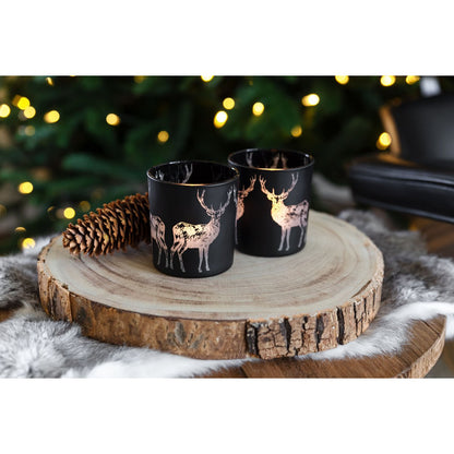 Theelicht set 2 herten 8 cm mat zwart