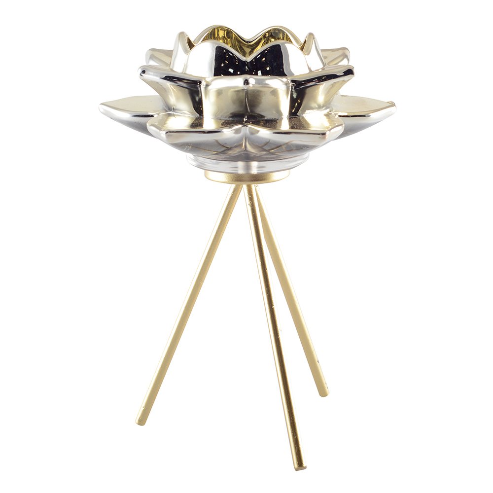 Bloemkandelaar 12.5x12.5x17.5 cm goud glas metaal