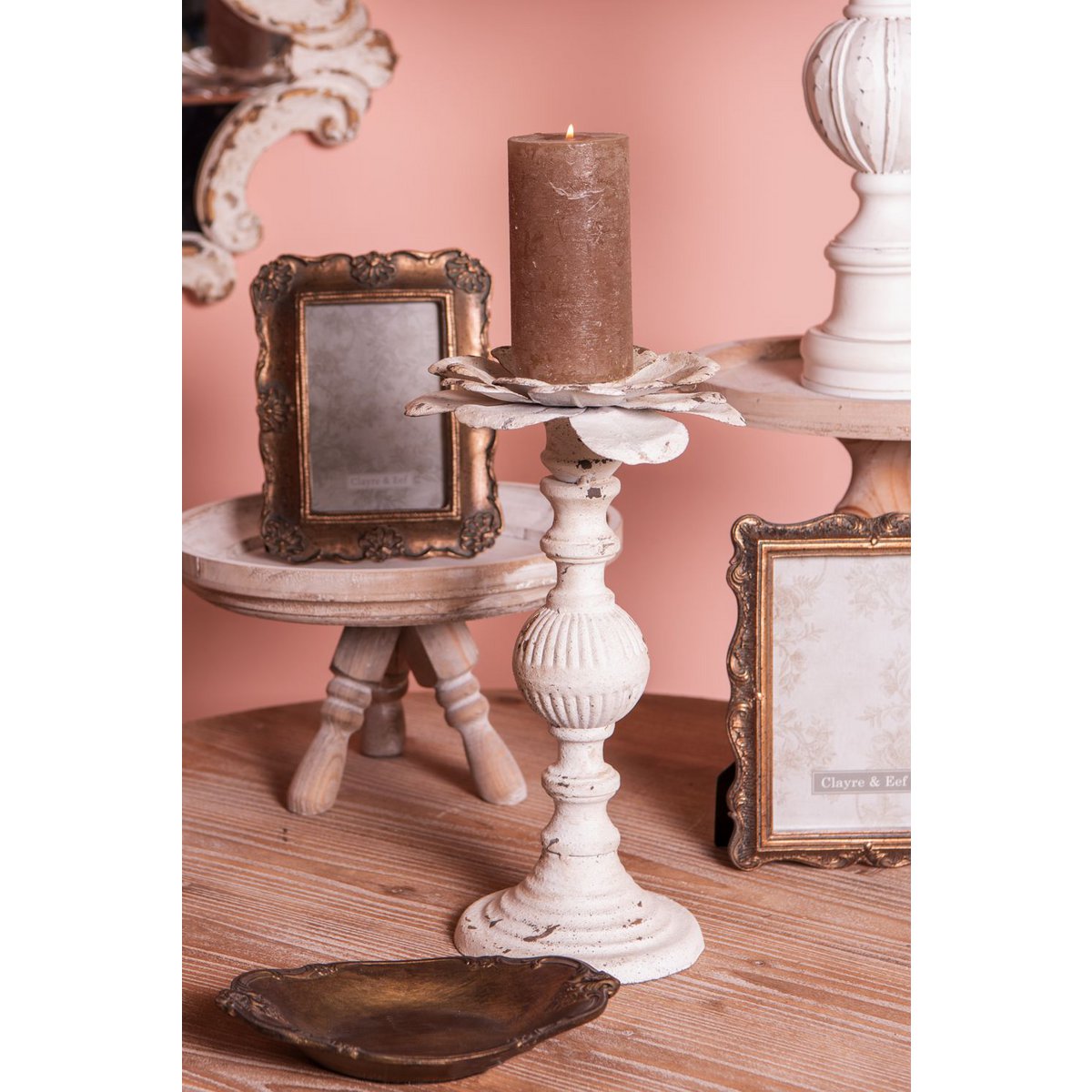 Candlestick Ø 19x34 cm White Iron Candle Holder