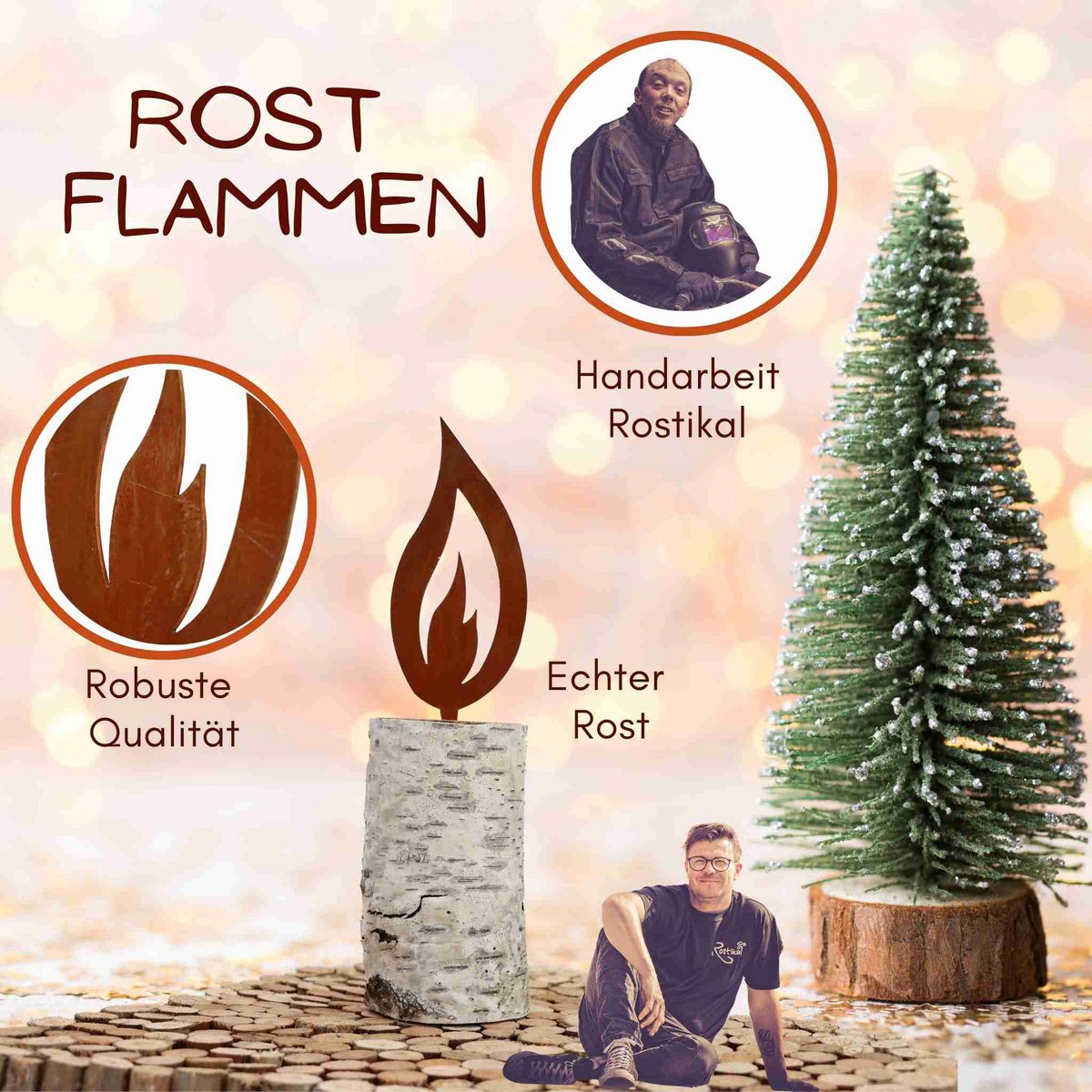 Decoratie vlam edelroest metaal