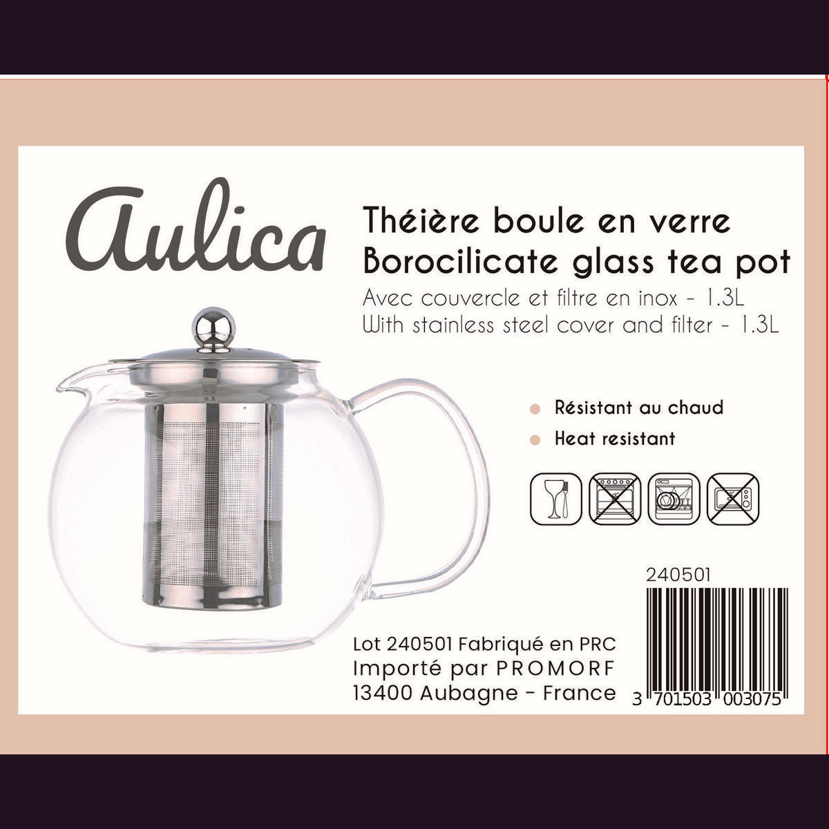 Theepot 1L glas transparant met RVS filter en deksel