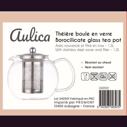 Theepot 1L glas transparant met RVS filter en deksel