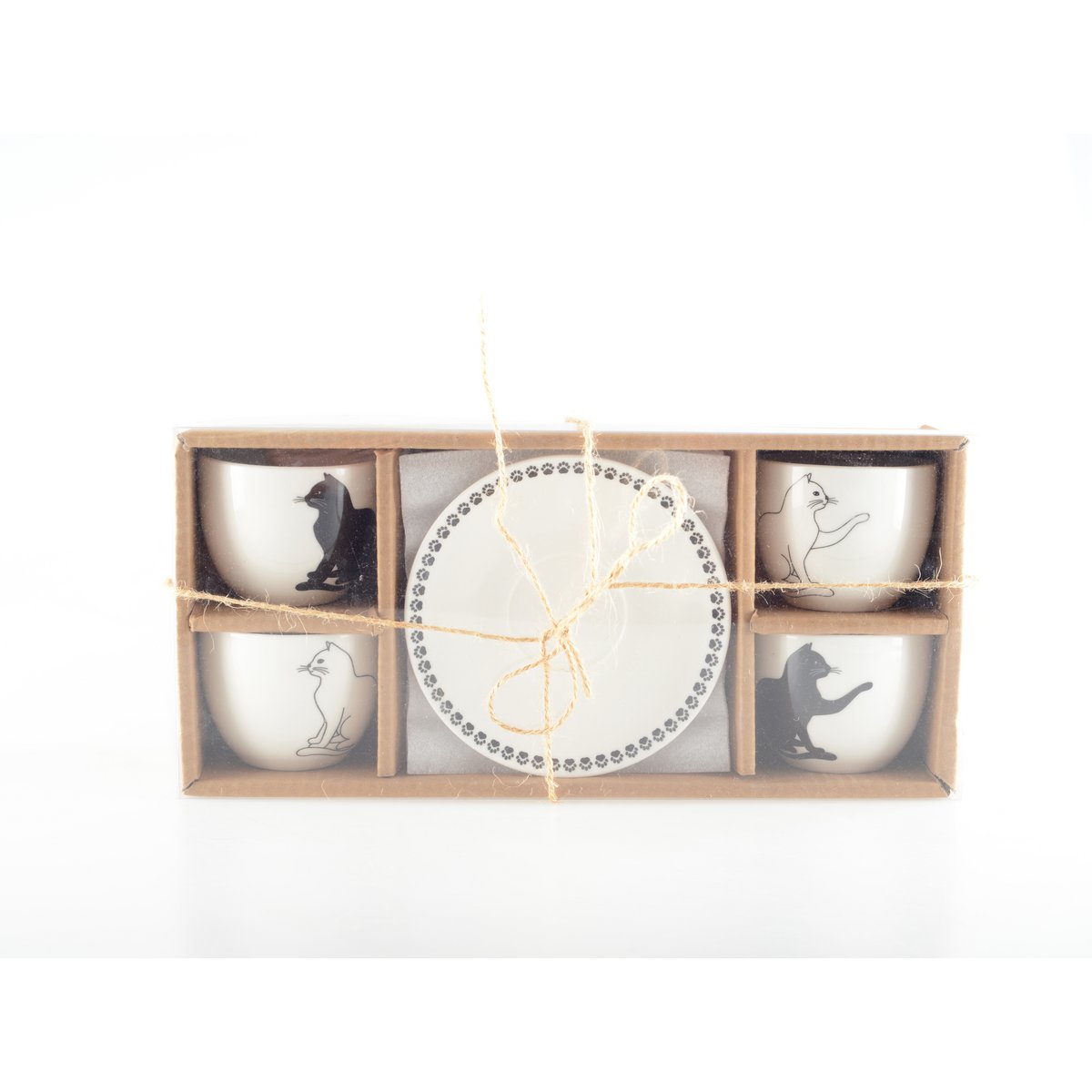 Koffiekopjes met kattenschotels set van 4 zwart wit