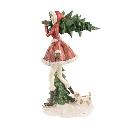 Kerstbeeld meisje 25x17x43 cm rood groen polyresin