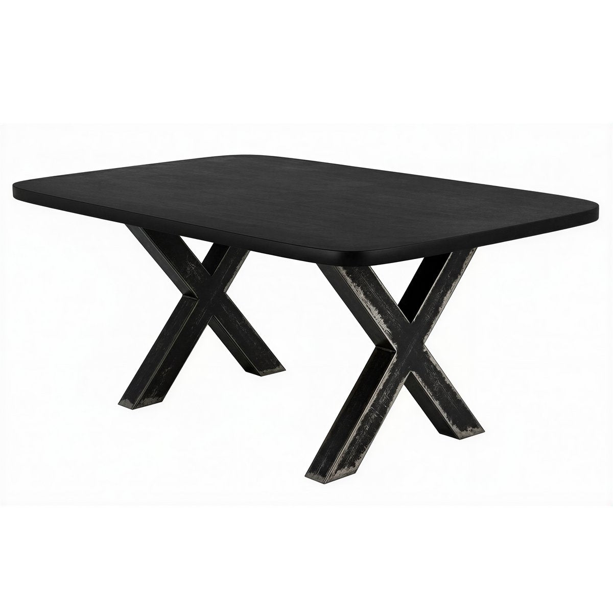 Eettafel 200x100x75 cm massief mangohout zwart X-frame metaal