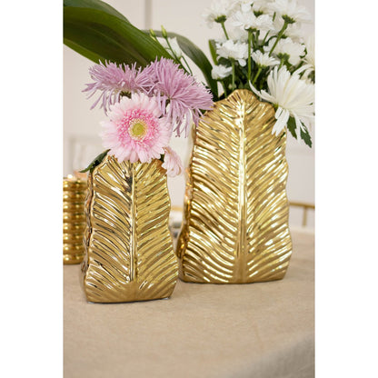 Ceramic gold leaf vase 13x7.5x21cm
