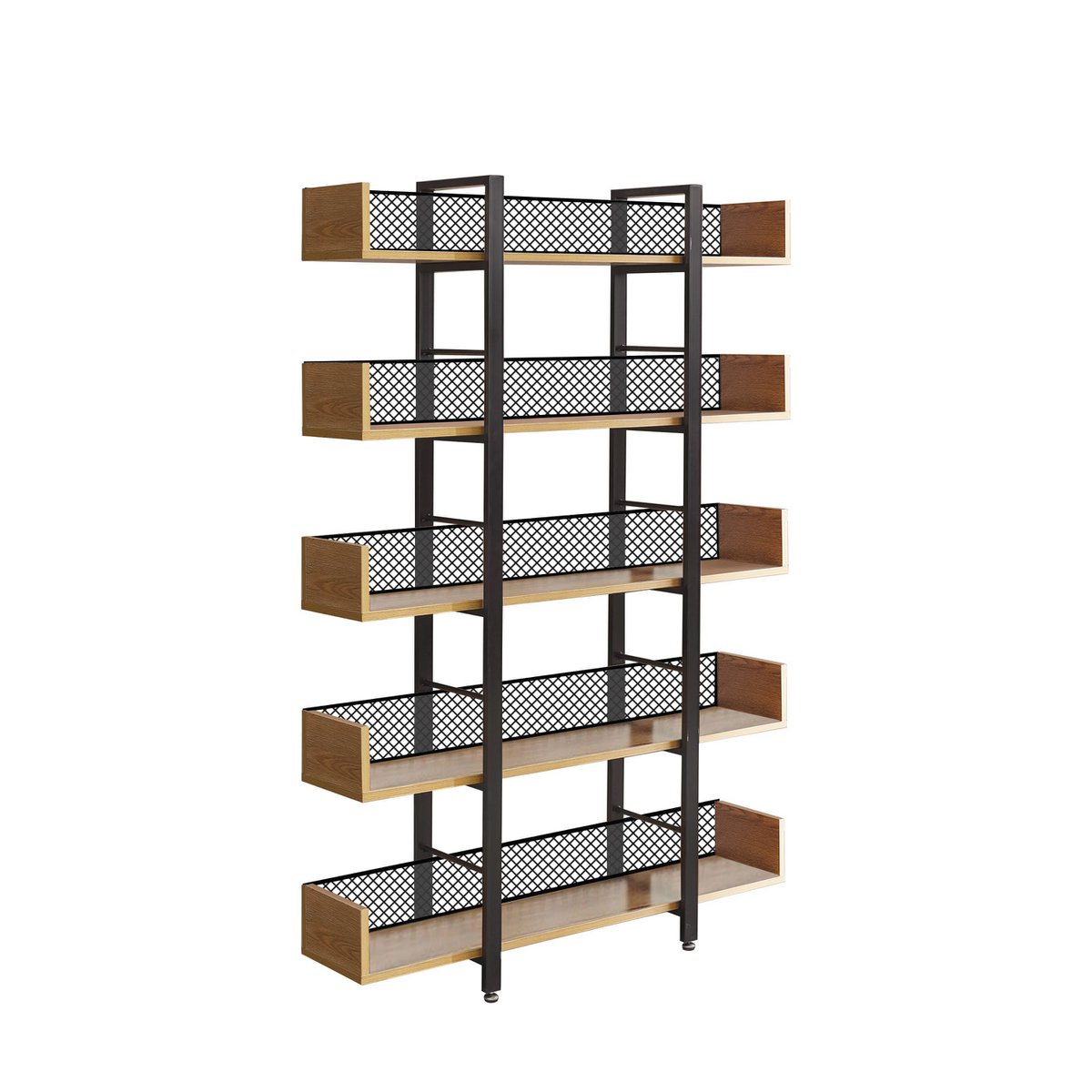 Plank 5 open vakken naturel zwart MDF metaal