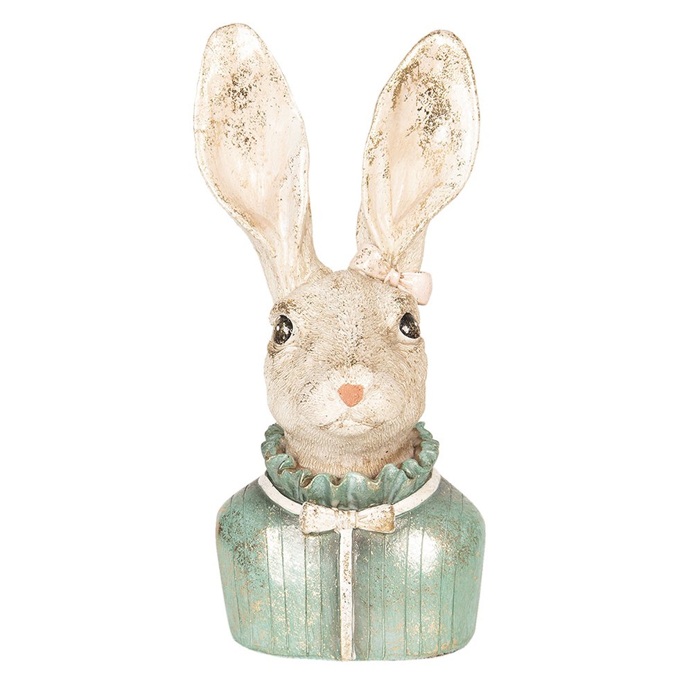 Rabbit Figure 17 cm Beige Green Polyresin Home Decor