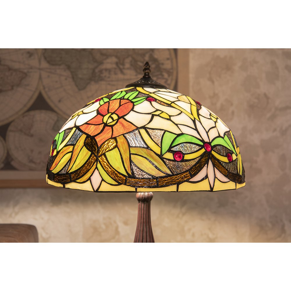 Tiffany Tafellamp Ø 41x58 cm Beige Groen Polyresin Bloemen Tiffany Bureaulamp
