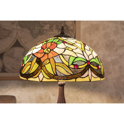 Tiffany Tafellamp Ø 41x58 cm Beige Groen Polyresin Bloemen Tiffany Bureaulamp