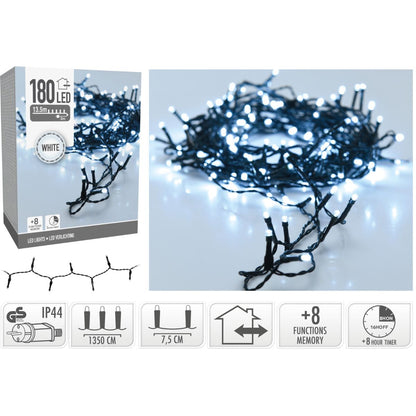 Kerstverlichting 180 Led- 13.5M - Wit - Timer - Lichtfuncties - Geheugen - Buiten
