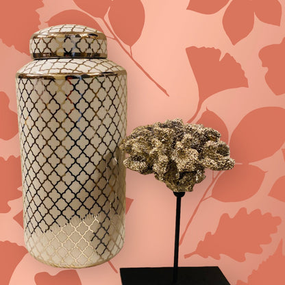 Keramische pot 35x15 cm wit zilver