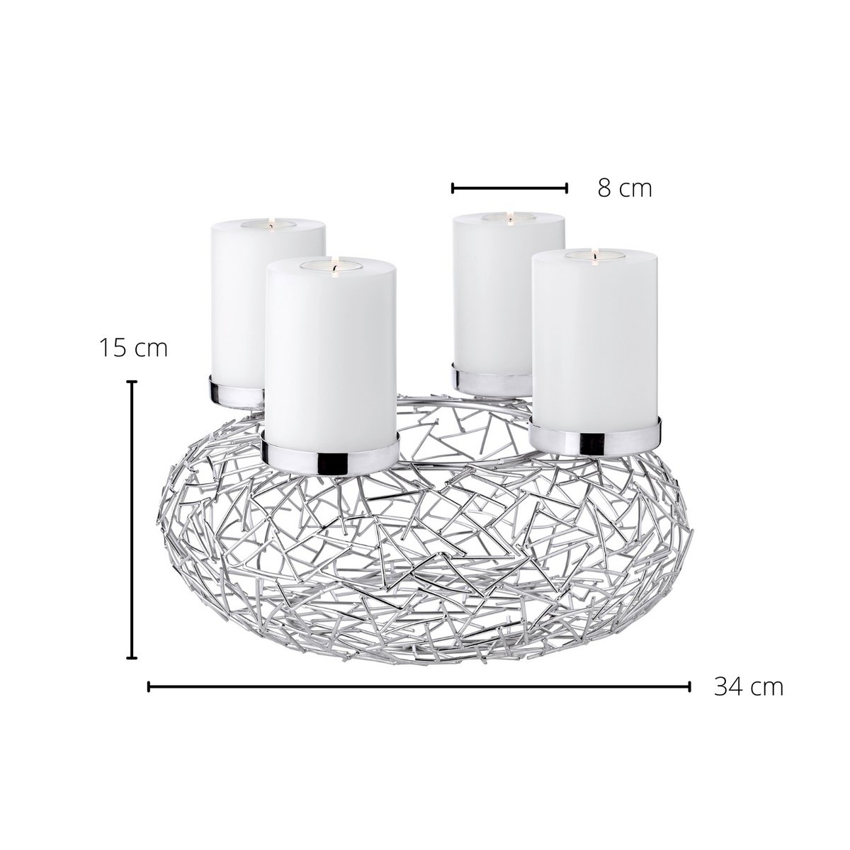 Adventskrans 34 cm roestvrij staal glanzend vernikkeld