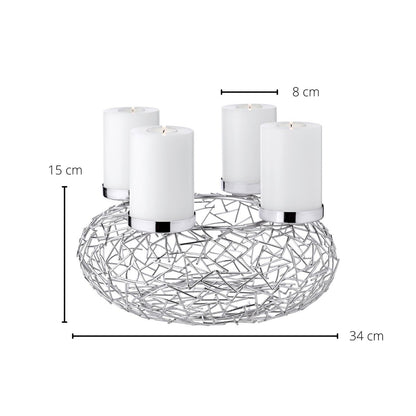 Adventskrans 34 cm roestvrij staal glanzend vernikkeld