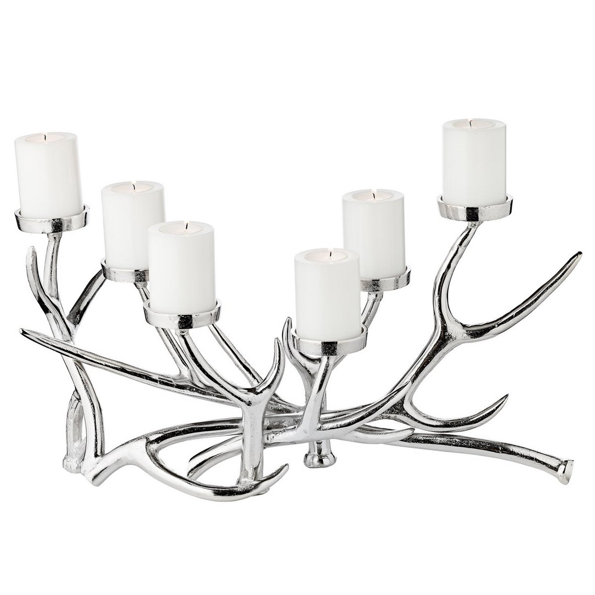 Kandelaar gewei design aluminium vernikkeld 55x27.5 cm zilver