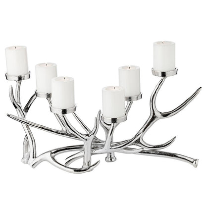 Kandelaar gewei design aluminium vernikkeld 55x27.5 cm zilver