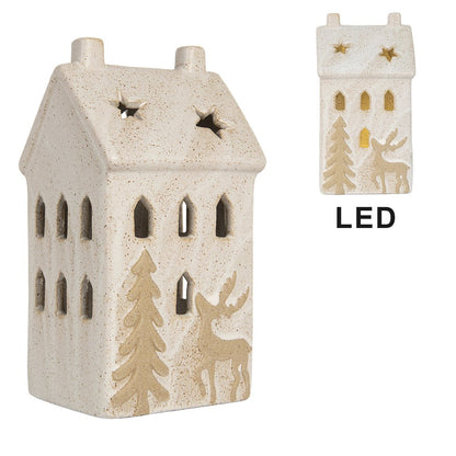 Decoratie Huis met LED 10x9x18 cm Beige Keramiek