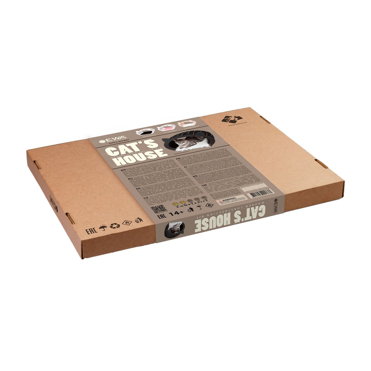 Eco Wood Art 3D Bouwpakket Kattenhuis Zwart Wit Pluche