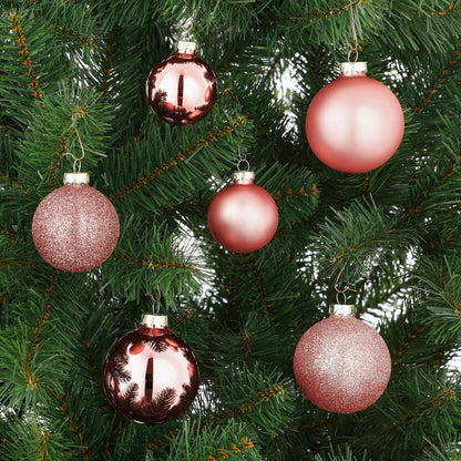 Kerstballen set roze glas 3 maten