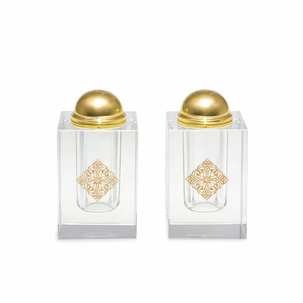 Zout en peper strooiers kristal goud 4x4x8 cm