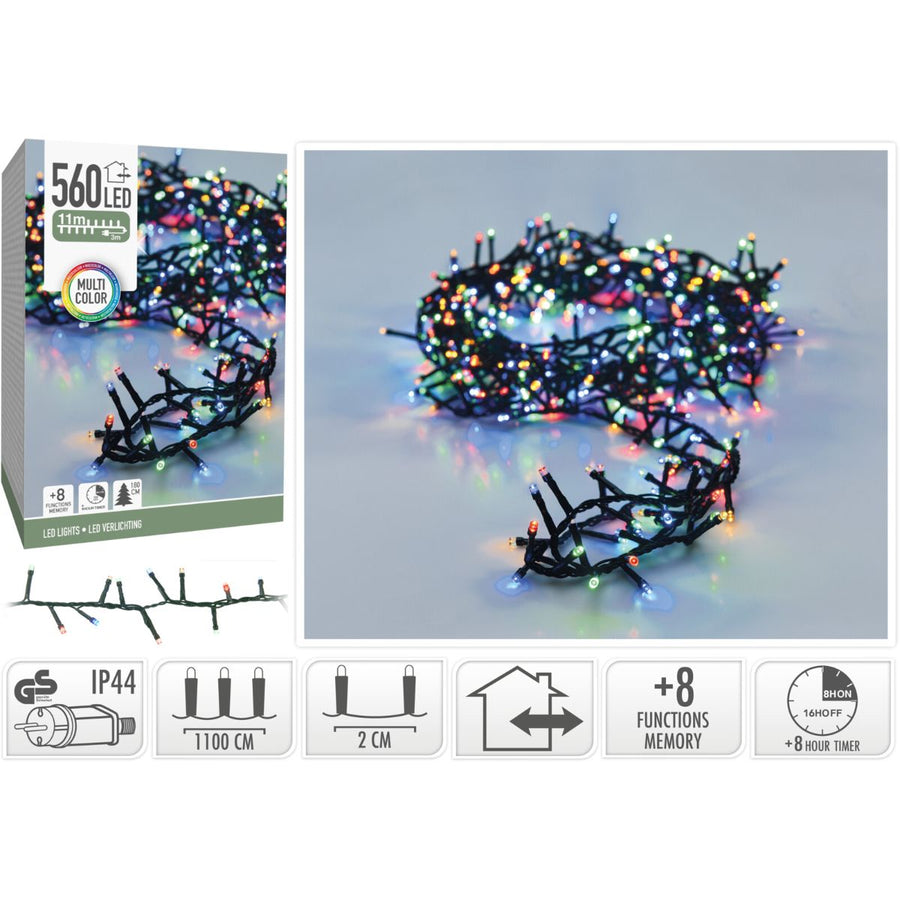 Microcluster - 560 Led - 11M - Multicolor - Timer - Lichtfuncties - Geheugen - Buiten