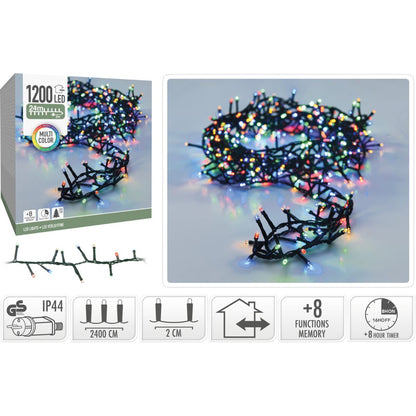 Microcluster - 1200 Led - 24M - Multicolor - Timer - Lichtfuncties - Geheugen - Buiten