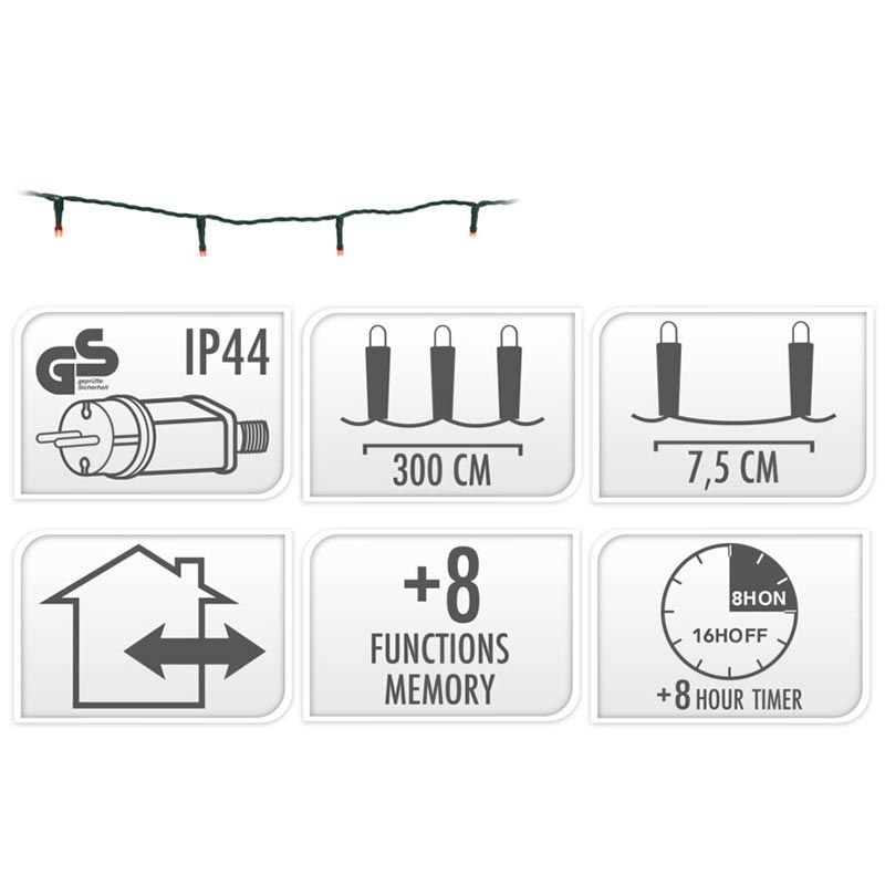 Kerstverlichting 40 Led- 3M - Rood - Timer - Lichtfuncties - Geheugen - Buiten