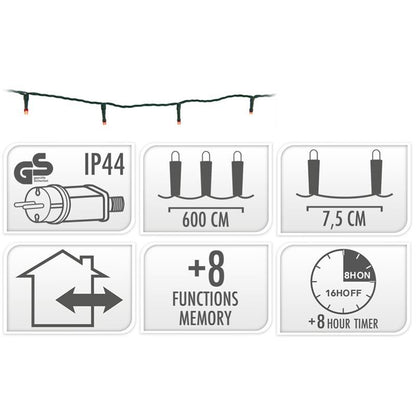 Kerstverlichting 80 Led- 6M - Rood - Timer - Lichtfuncties - Geheugen - Buiten