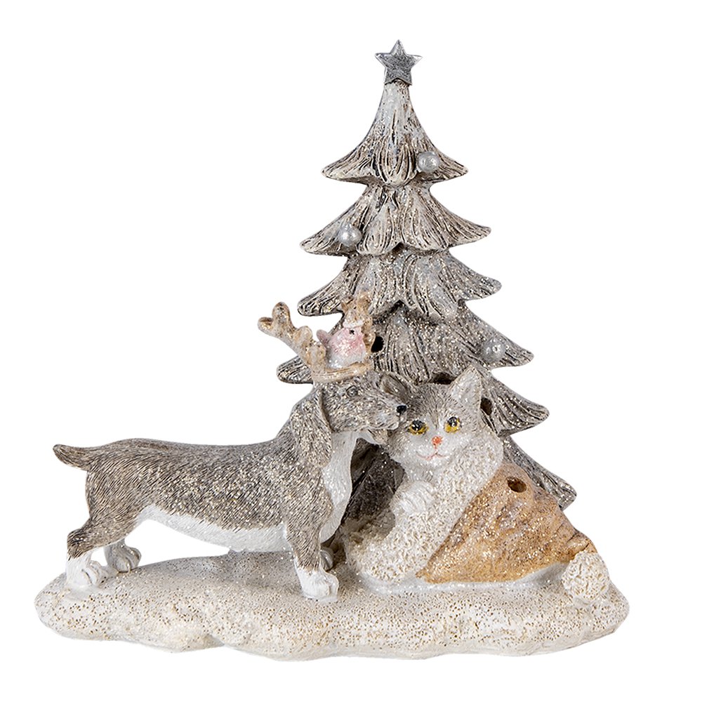 Beeld Dieren 16x10x15 cm LED Grijs Beige Polyresin Dieren Woonaccessoires