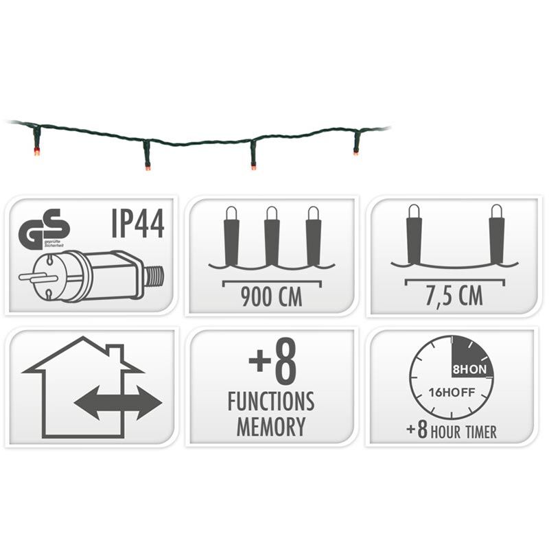 Kerstverlichting 120 Led- 9M - Rood - Timer - Lichtfuncties - Geheugen - Buiten