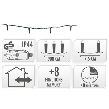 Kerstverlichting 120 Led- 9M - Rood - Timer - Lichtfuncties - Geheugen - Buiten