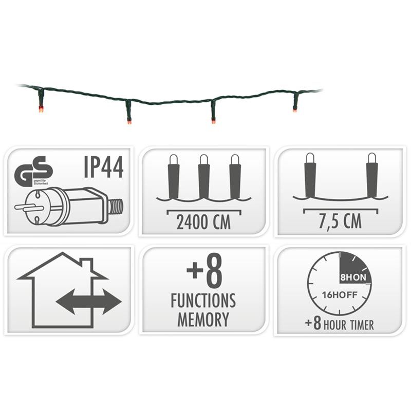 Kerstverlichting 320 Led- 24M - Rood - Timer - Lichtfuncties - Geheugen - Buiten