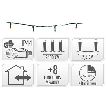 Kerstverlichting 320 Led- 24M - Rood - Timer - Lichtfuncties - Geheugen - Buiten